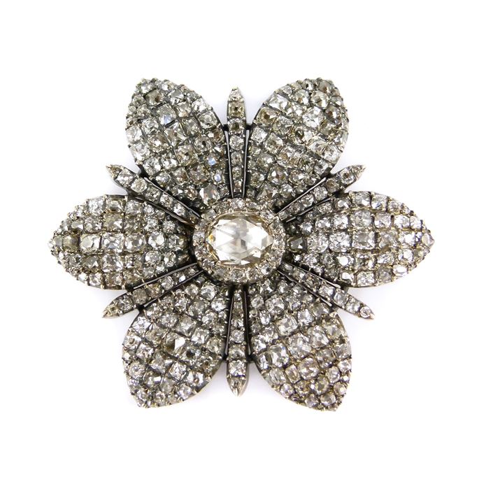 19th century diamond six petal flowerhead brooch, c.1850, | MasterArt